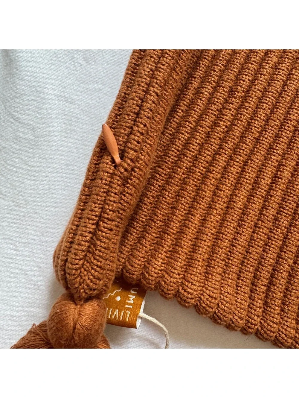 Burnt Orange 100% Cotton Textured Rib Knit ThrowPillow Cover Tassels Modern Home